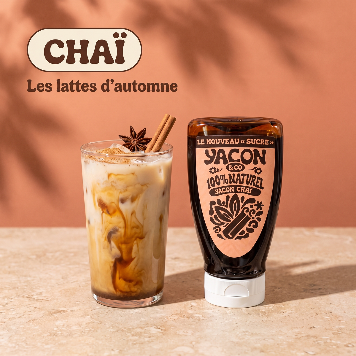 Squeeze Yacon Chaï avec un latte glacé