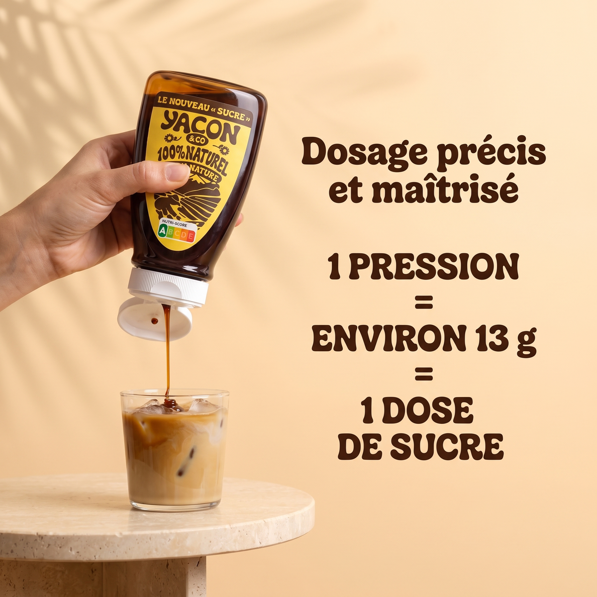 Une pression de squeeze équivaut à environ 13 g, une dose de sucre