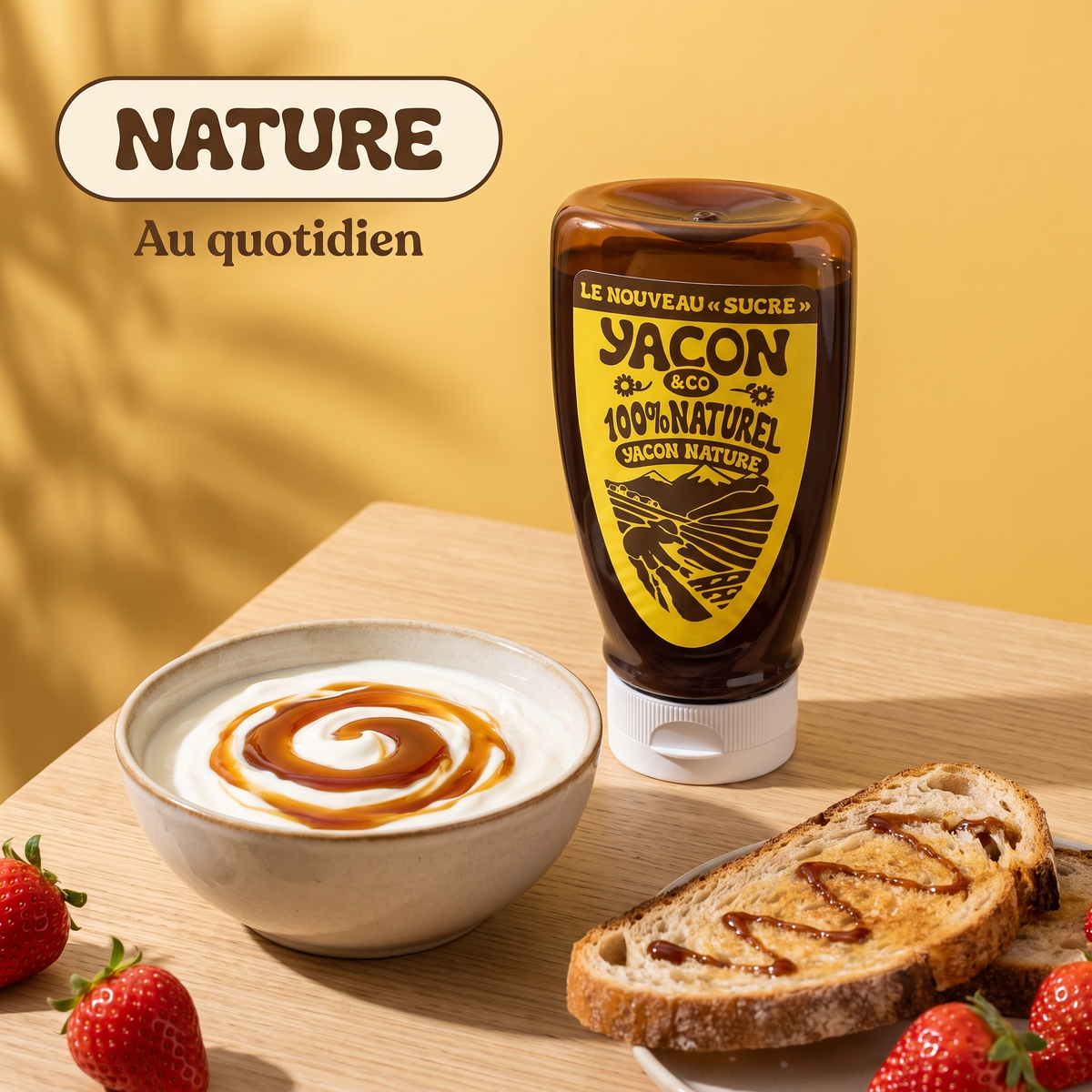 Squeeze Yacon Nature avec un yaourt et une tartine